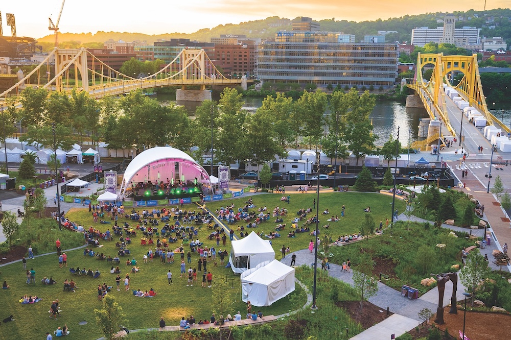 Arts Landing Aerial Great Lawn Dollar Bank Stage Crowds Courtesy Of Pittsburgh Cultural Trust