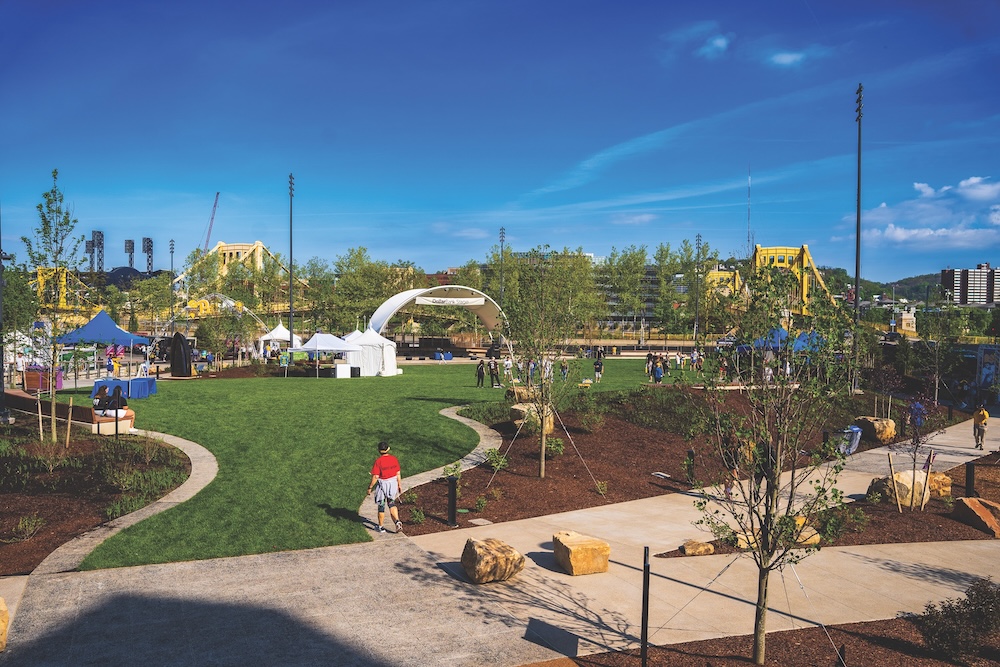 Arts Landing Great Lawn Dollar Bank Stage Walking Paths Courtesy Of Pittsburgh Cultural Trust
